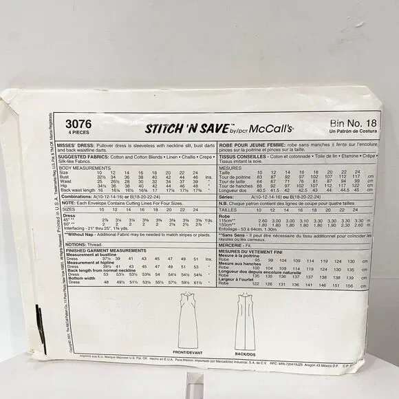 UNCUT Vintage McCall’s Sewing Pattern 3067 Dress Stitch‎ ‘N Save Sz 10-16 - Picture 2 of 4